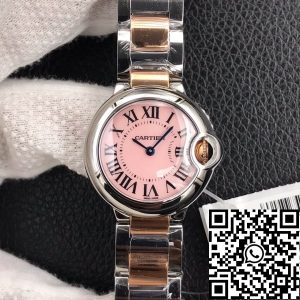 Replica Ballon Bleu De Cartier 28MM 1:1 Best Edition V6 Factory V8 Pink Dial Gold Strap