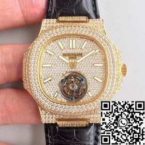 Replica Patek Philippe Nautilus Jumbo Tourbillon 1:1 Best Edition Swiss Tourbillon 18K Yellow Gold Diamond Dial