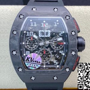 Replica Richard Mille RM011 1:1 Best Edition KV Factory Carbon Fiber Black Rubber Strap