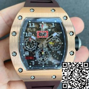 Replica Richard Mille RM011 1:1 Best Edition KV Factory Brown Rubber Strap