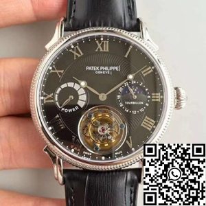 Replica Patek Philippe Tourbillon Moonphase 1:1 Best Edition Swiss Tourbillon Black Dial