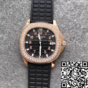 Replica Patek Philippe Aquanaut 1:1 Best Edition PPF Factory Diamond Rose Gold Black Dial