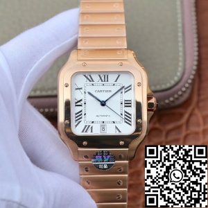Replica Cartier De Santos Stainless Steel Case BV Factory 1:1 Best Edition White Dial Swiss ETA9015 18K Gold White Dial