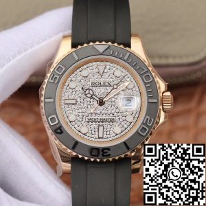 Replica Rolex Yacht-Master 40mm 116655 Diamond Dial Rosegold 1:1 Best Edition Automatic Swiss Movement Black Rubber Strap